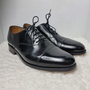 Barker Arnold Men's Oxford Shoes  Cap Toe Size 11 Hi-Shine Black Leather